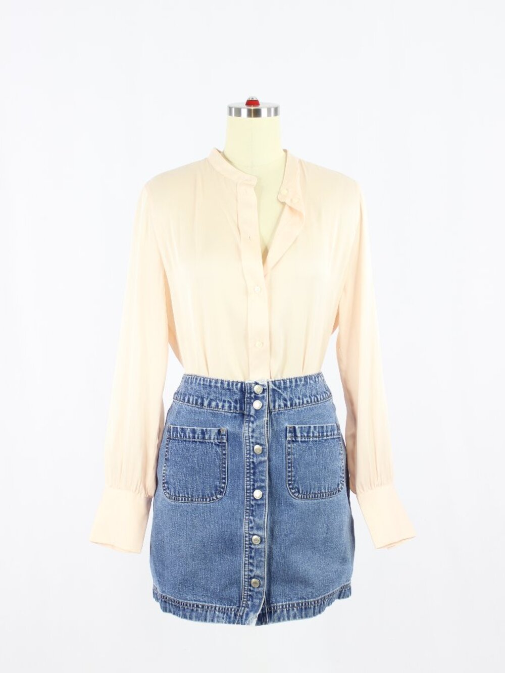 J.CREW Perfect Pale Pink Stretch Silk Button Front Blouse Bodysuit, Size 8